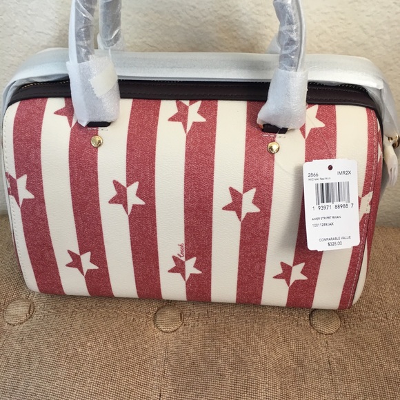 New Coach Satchel Red And White Stars And Stripes - Picture 6 of 8